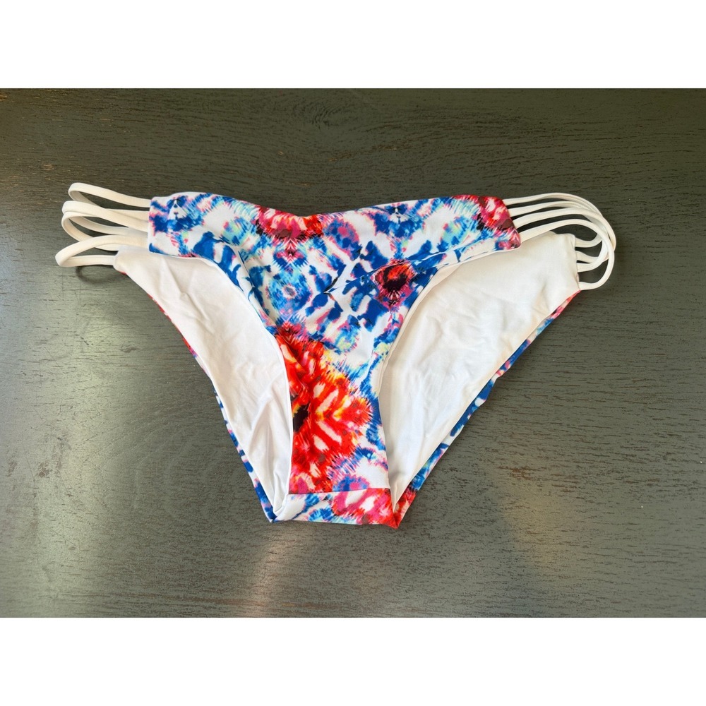 L*Space Tie Dye Strappy Side Bikini Bottoms Blue Red White Size Medium